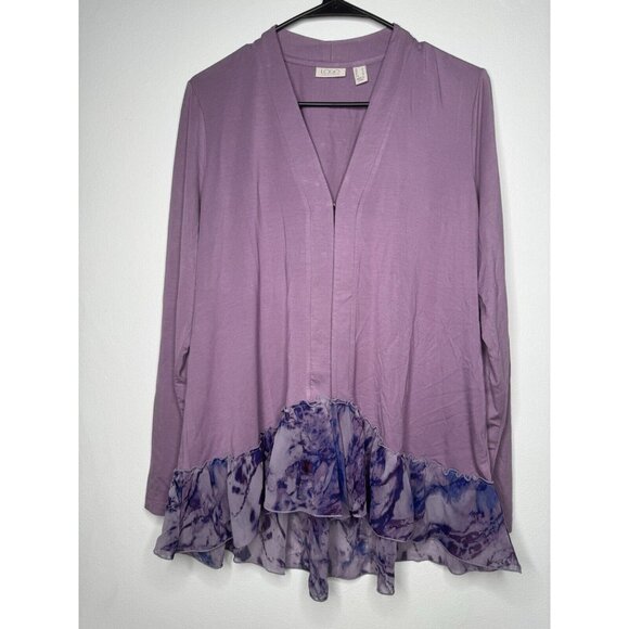 Logo by Lori Cardigan Romantic Goldstein Rayon 230 Chiffon Hem Ruffle  Size S - Picture 3 of 11